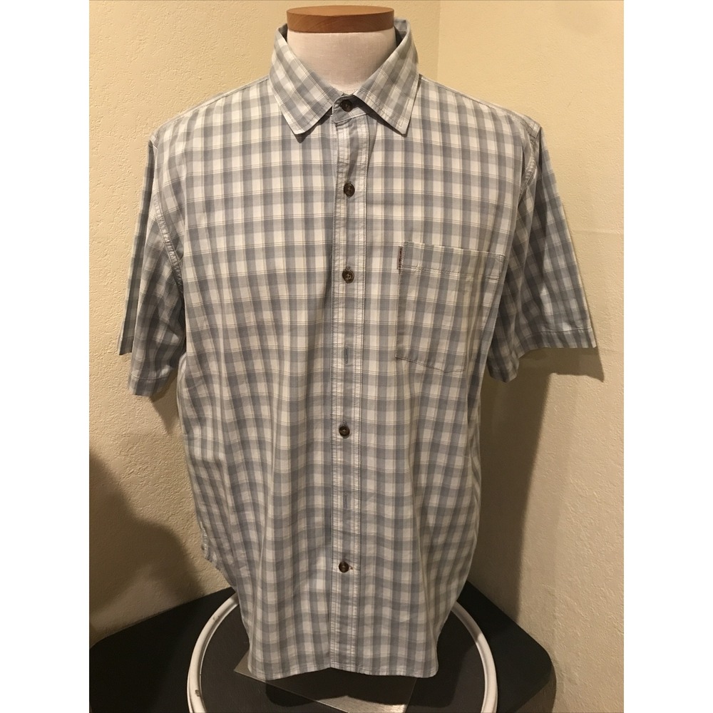 Carhartt Men Relaxed Fit Shirt Plaid Button Down Sz XL Gray Work Short Sleeve